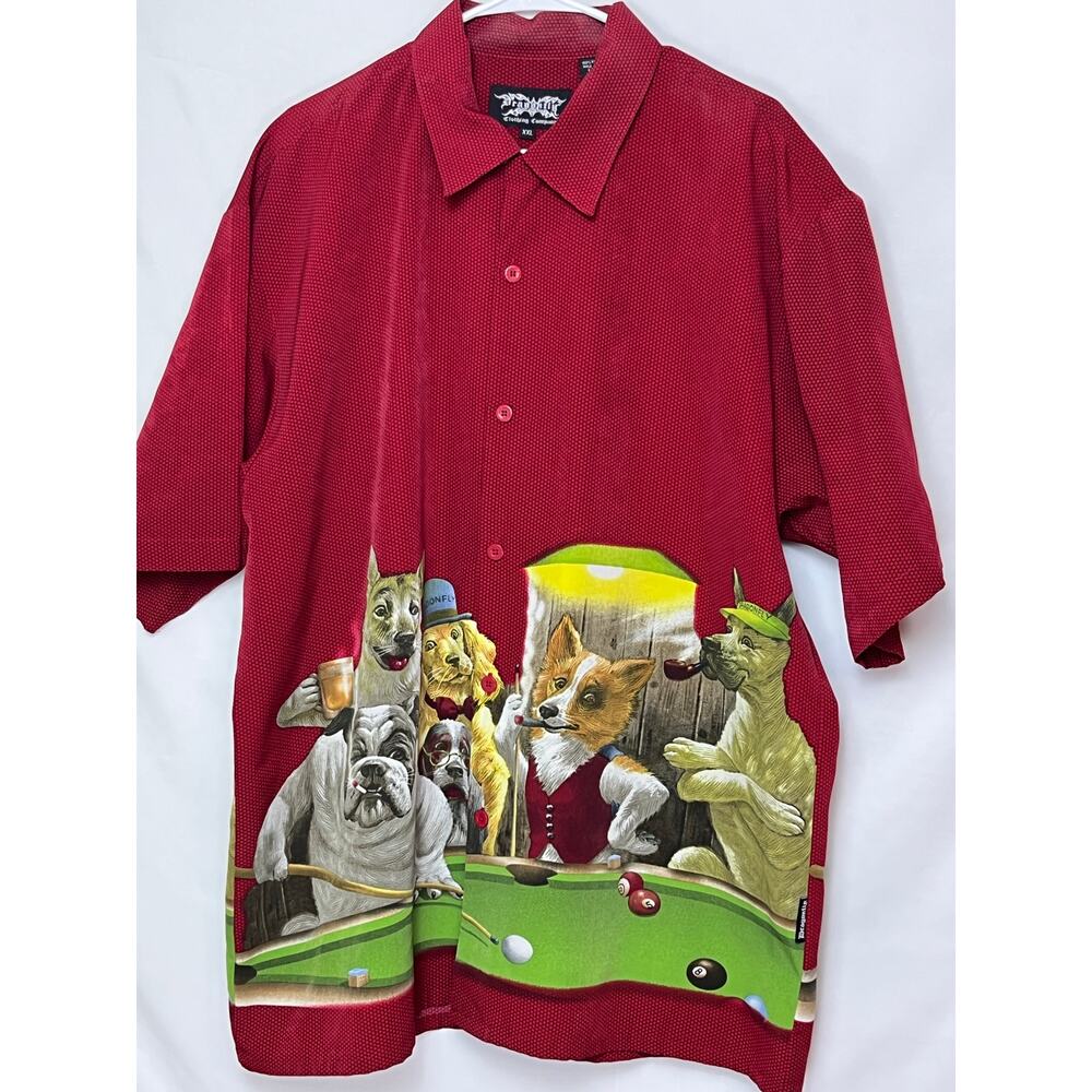 Dragonfly Men XXL Red Poker 50s Bowling Short Slv Casual Lightweight Artsy Shirt